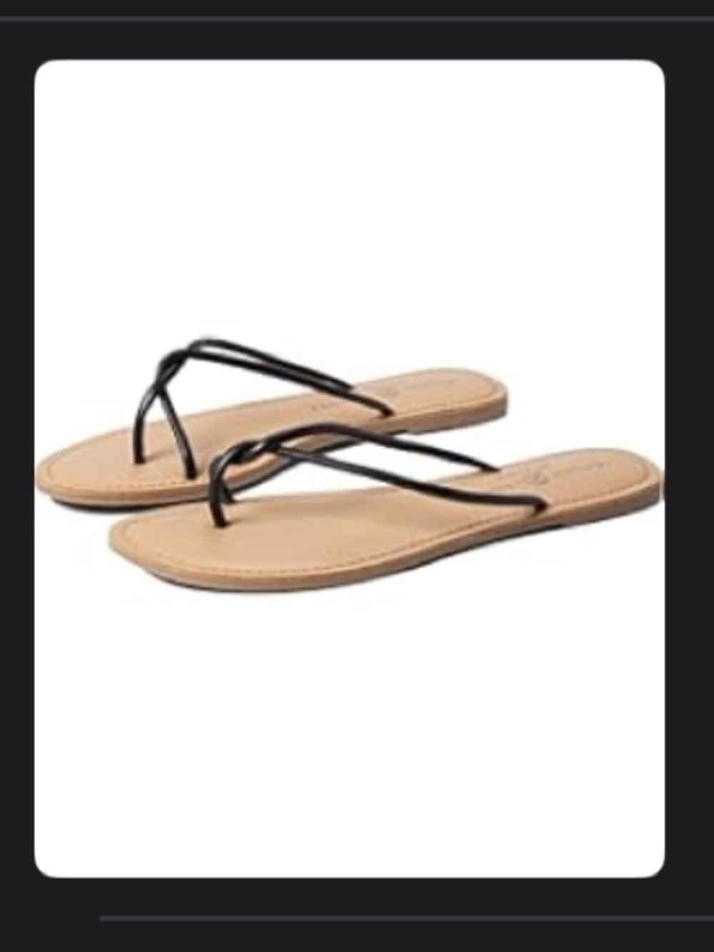 Chinese Laundry Black Leather Thin-Strap Flip Flops with Tan Footbed